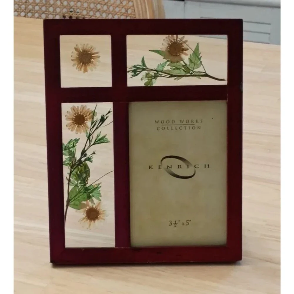 Vintage Kenrich Wood Works Collection Dried Flowers Wood Picture Frame